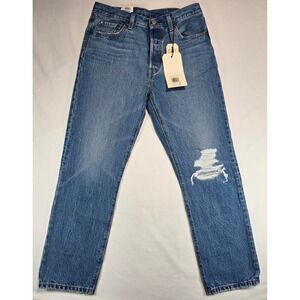 Levis Premium 501 Original Cropped Jeans High Rise Distressed Blue 29x28 3620001